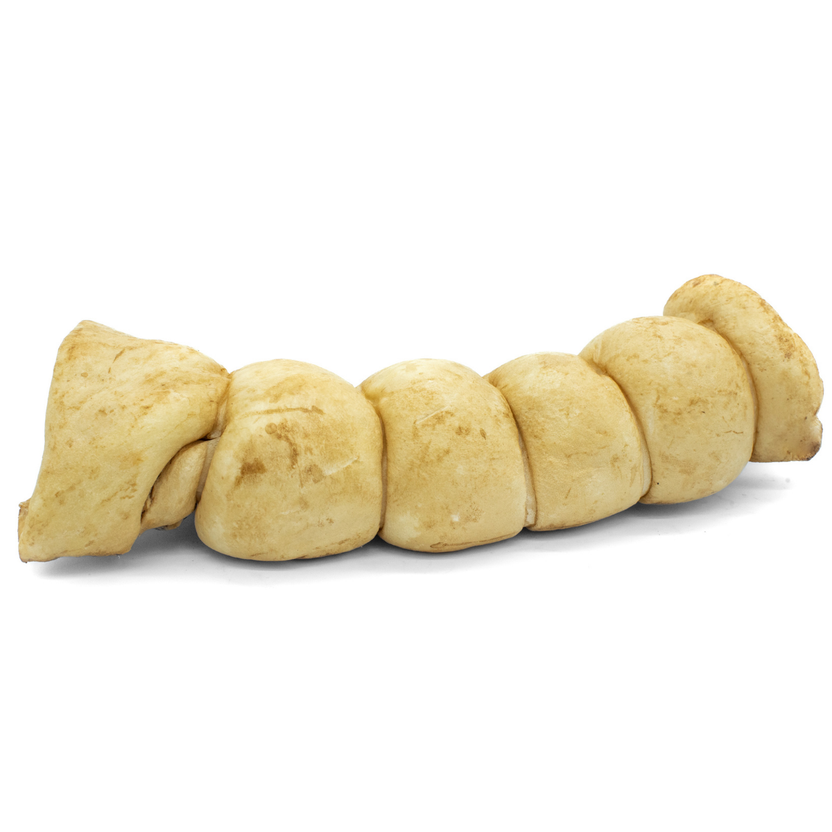 Single cow beef cheek roll dog treat with peanut butter.