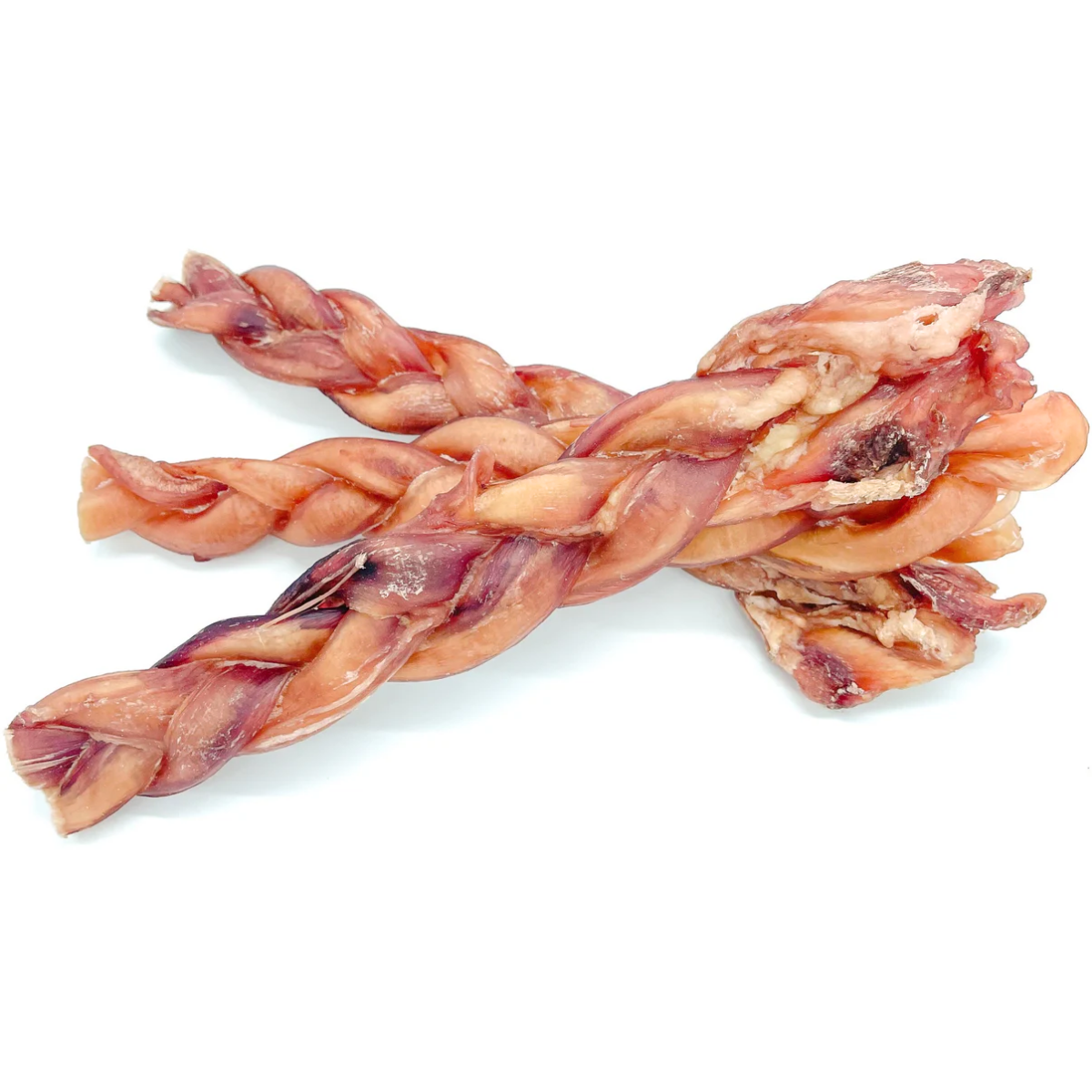 Three monster braided bully stick dog treats from Bully Bunches.