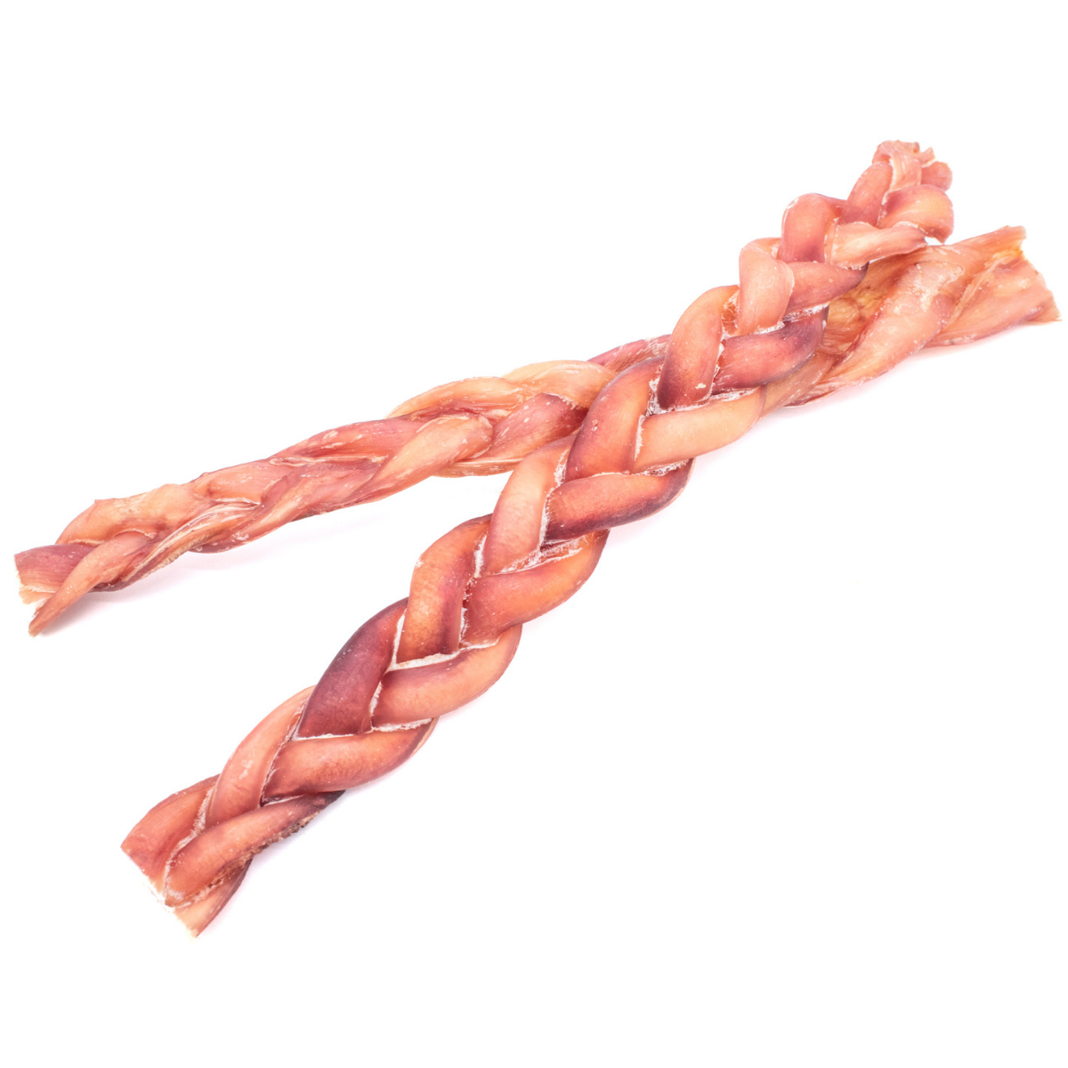 Two braided bully stick dog treats from Bully Bunches.
