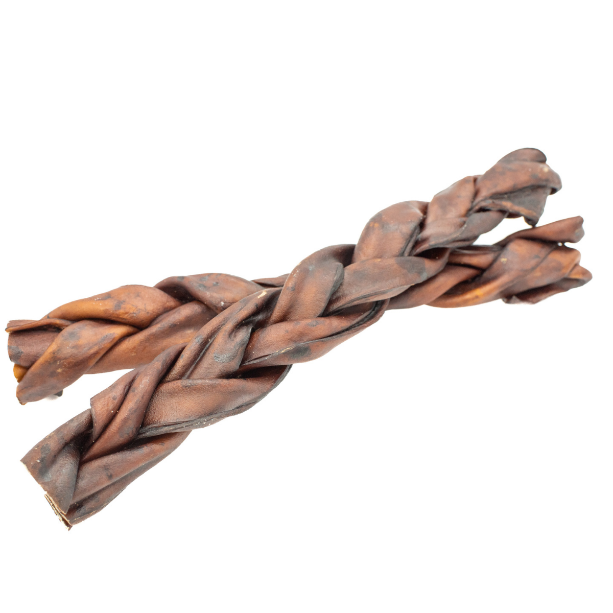 Two 10-12 inch standard braided collagen stick dog treats from Bully Bunches