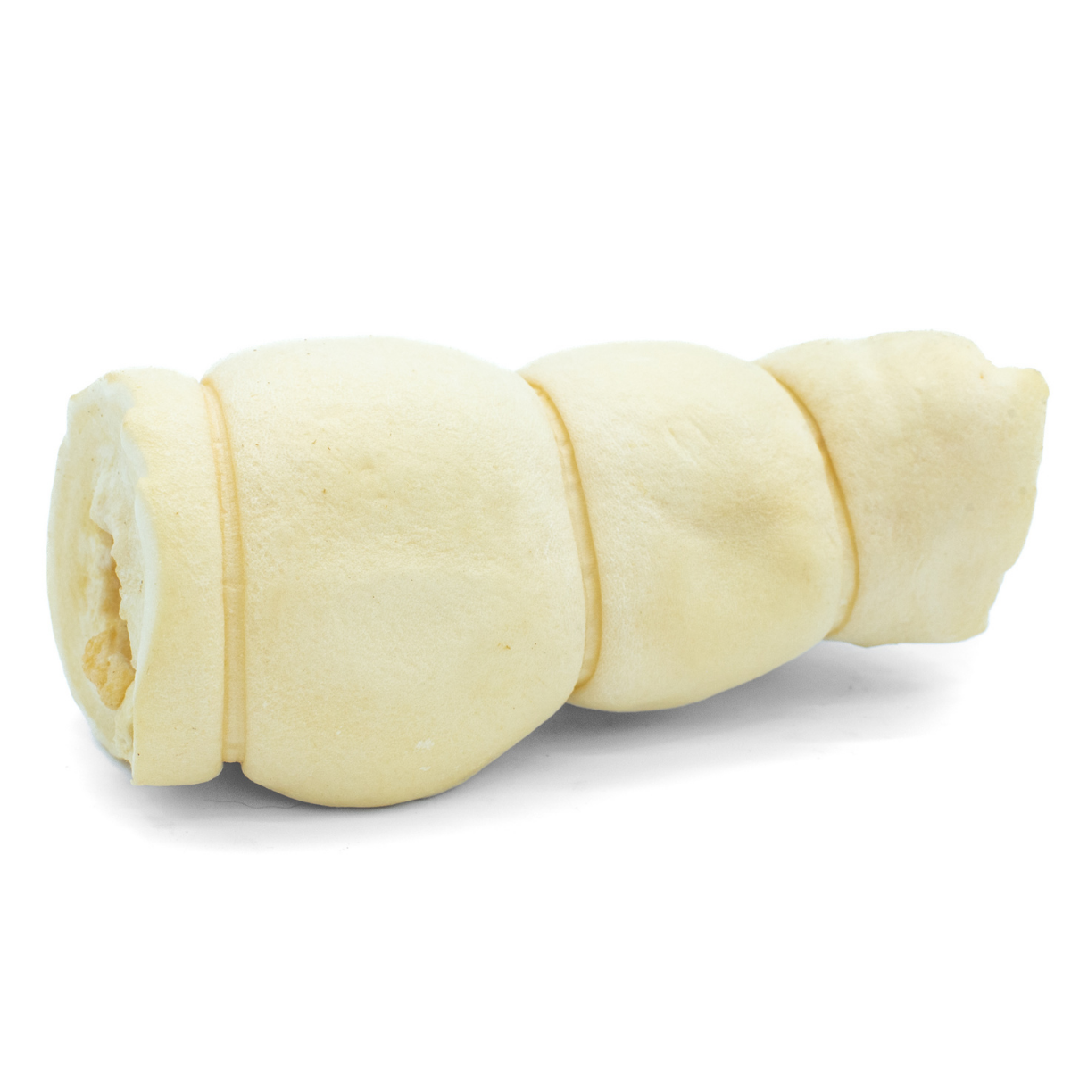 A 5-6 inch beef cheek roll dog treat from Bully Bunches.