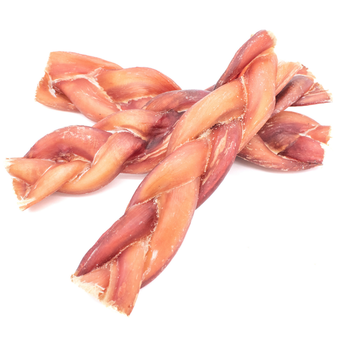 Three 6 inch braided bully stick dog treats from Bully Bunches.