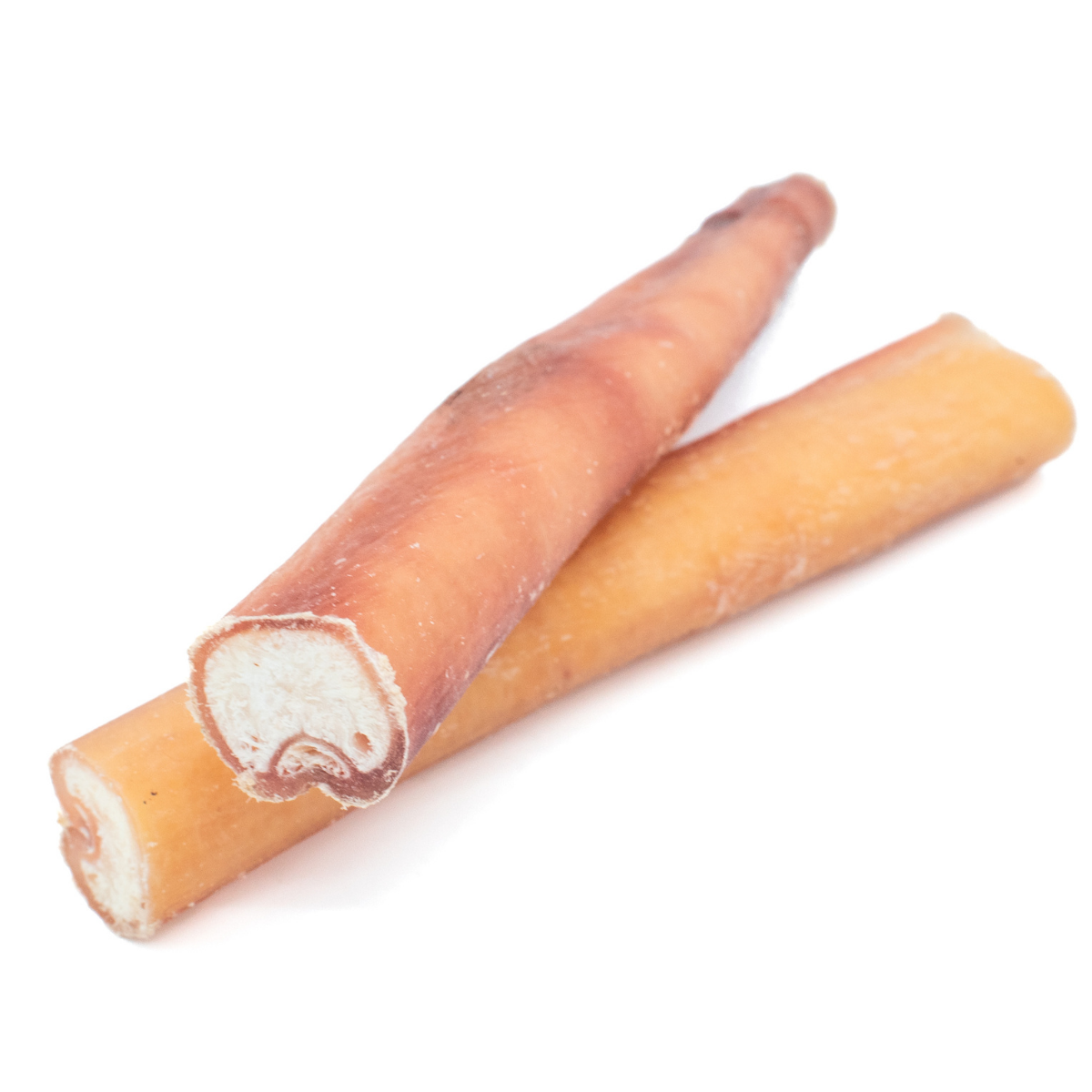 Two 6-inch jumbo bully stick dog treats from Bully Bunches.