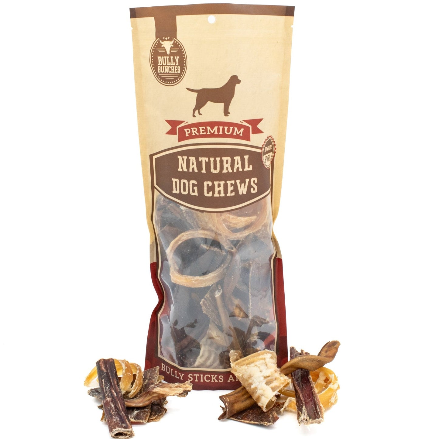 Bag of Bully Bunches trail mix of natural dog chews.