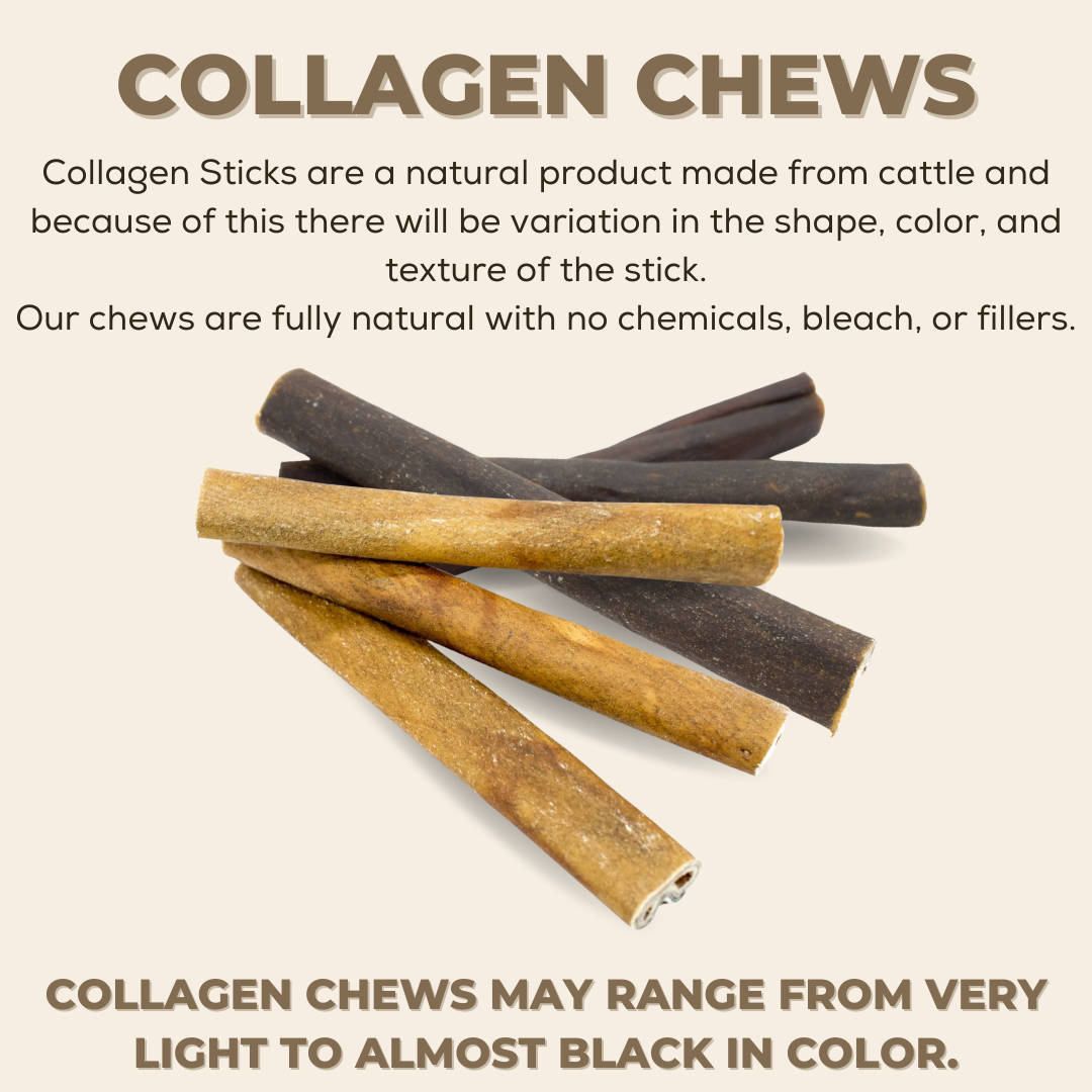 A bunch of 10-12 inch standard collagen wrapped in bully stick dog treats from Bully Bunches.