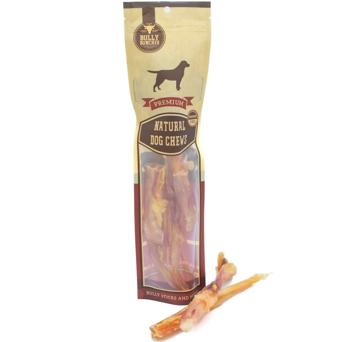 A package of Bully Bunches' beef tendon dog chews.