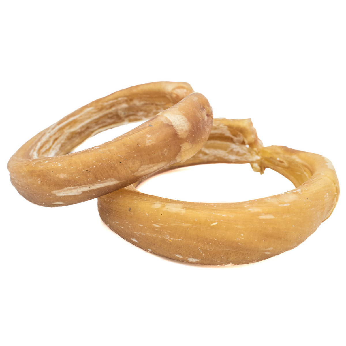 Two jumbo bully stick ring dog treats from Bully Bunches.