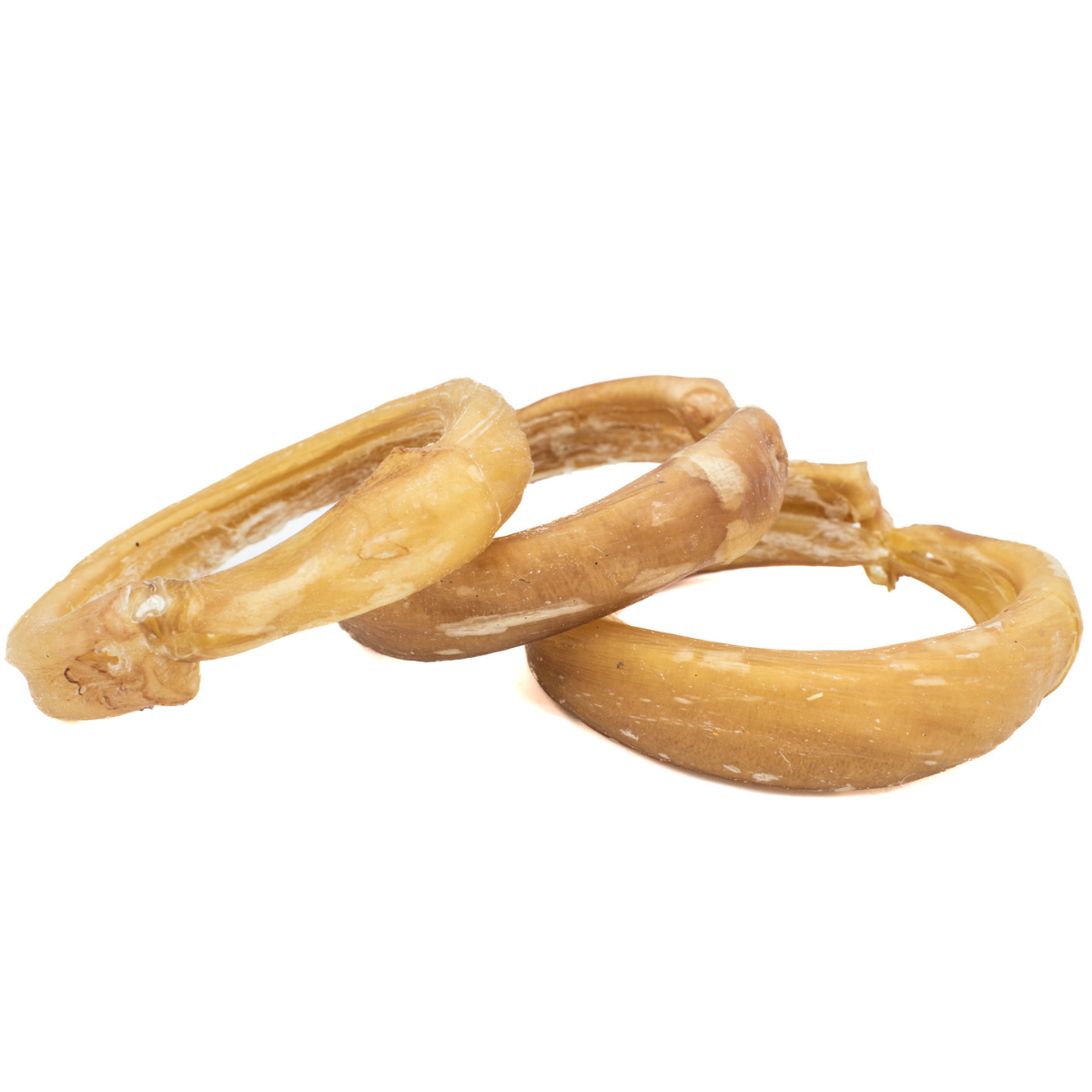 Three bully stick ring dog treats from Bully Bunches.