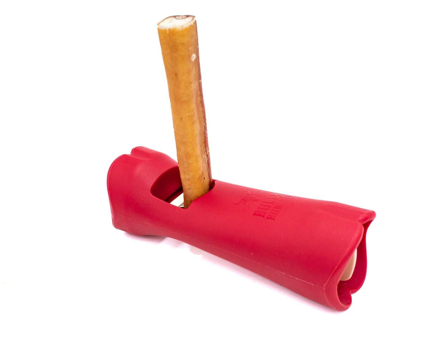 A bully stick safety holder with a dog treat from Bully Bunches.