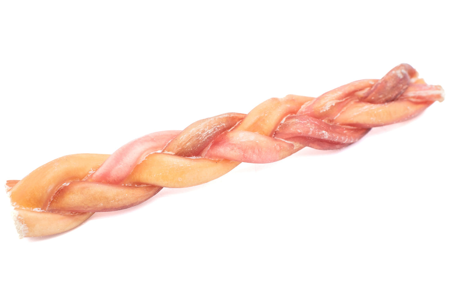 A 6 inch thin braided bully stick dog treat from Bully Bunches.