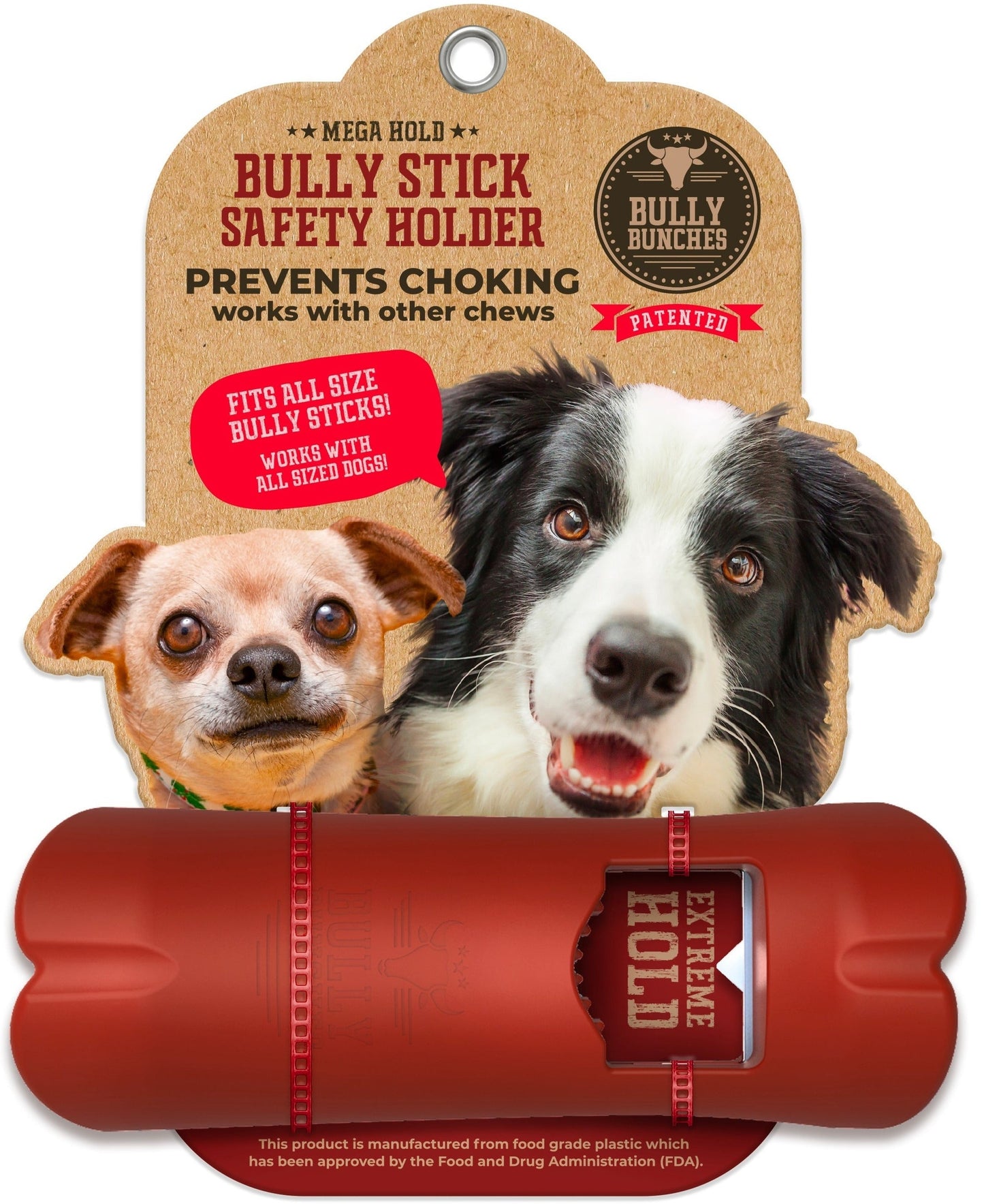 A bully stick safety holder for dog treats from Bully Bunches.
