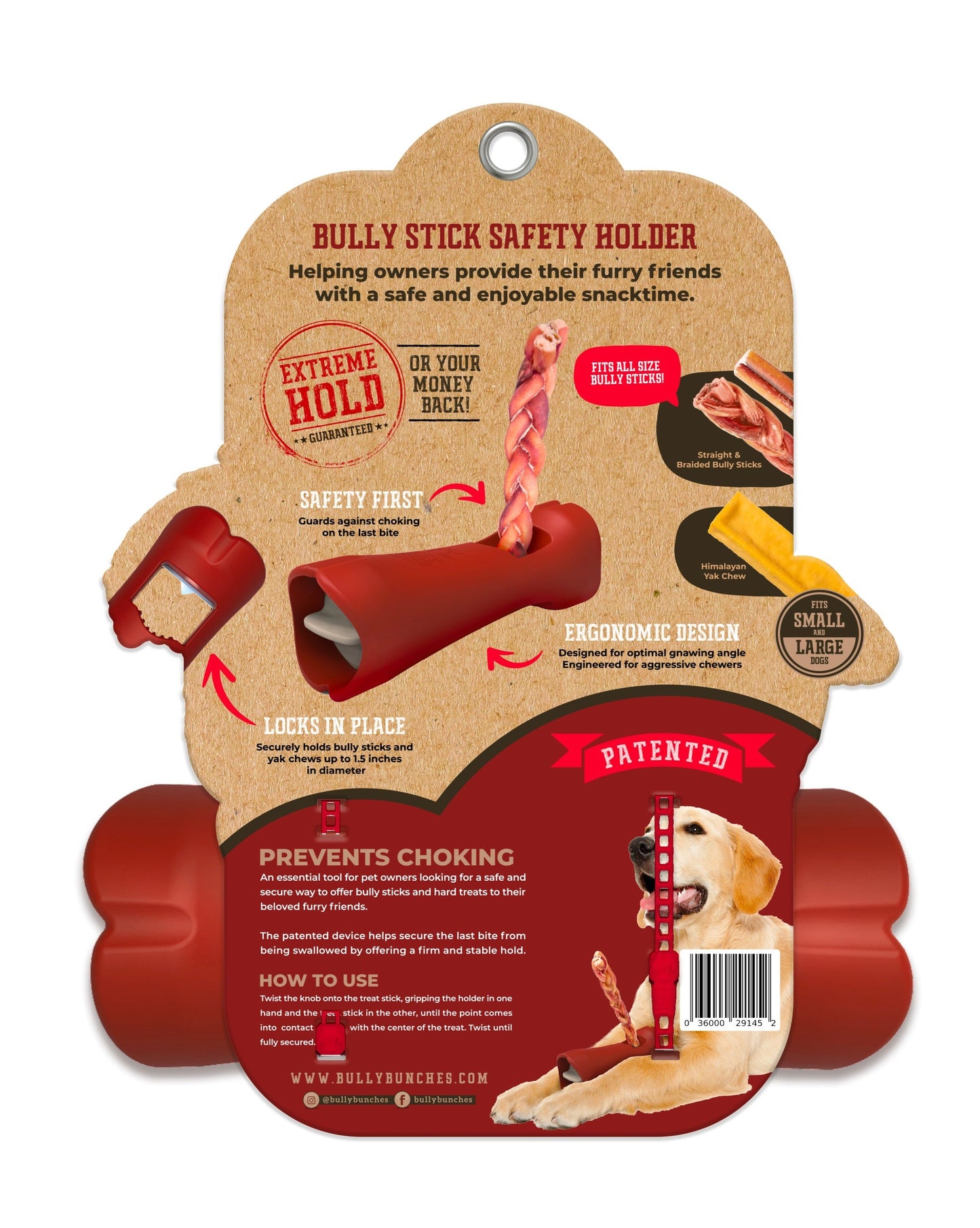 A bully stick safety holder for dog treats from Bully Bunches.