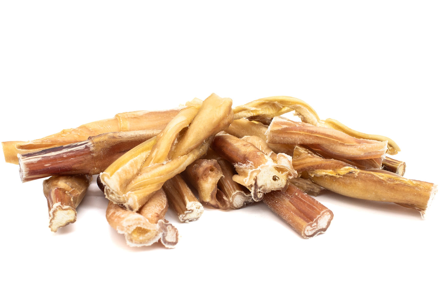 A bunch of 4-5 inch bully stick ends dog treats from Bully Bunches.