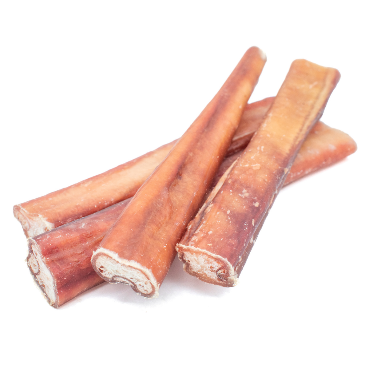 A bunch of 6-inch thick bully stick dog treats from Bully Bunches.